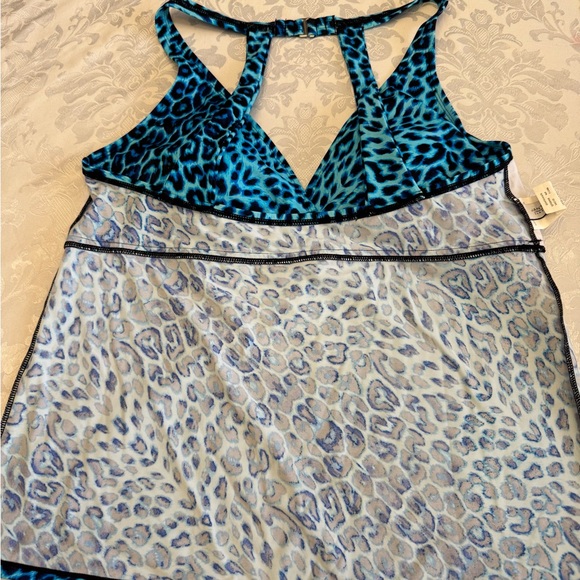 Jantzen Classics Size 16 Women’s Aqua Blue Black Animal Print Tankini Top‎ Swim - Picture 6 of 8